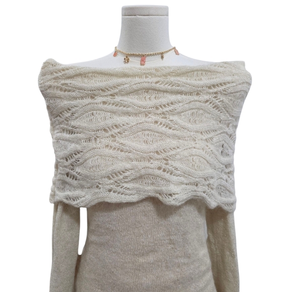 Sparkly cream colored off the shoulder top with flared sleeves - Picture 2 of 8
